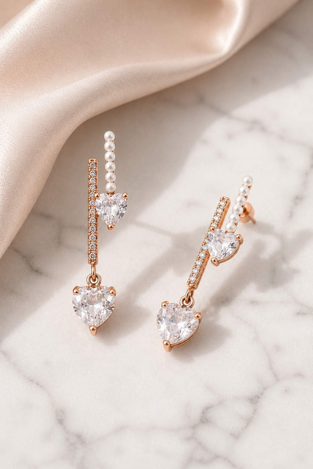 Pearl Double Heart Earrings