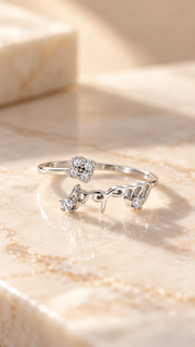 Silver CZ Floral Branch Adjustable Ring
