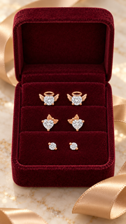 Angel Wings, Bow Heart & Solitaire Stud Earrings Set - Aaryahi Silver jewellery product photo