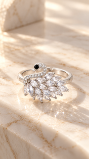 Silver CZ Swan Adjustable Ring
