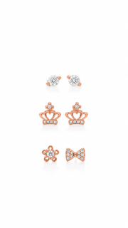 Solitaire, Crown Floral Bow Stud Earrings Set - Aaryahi Silver jewellery product photo
