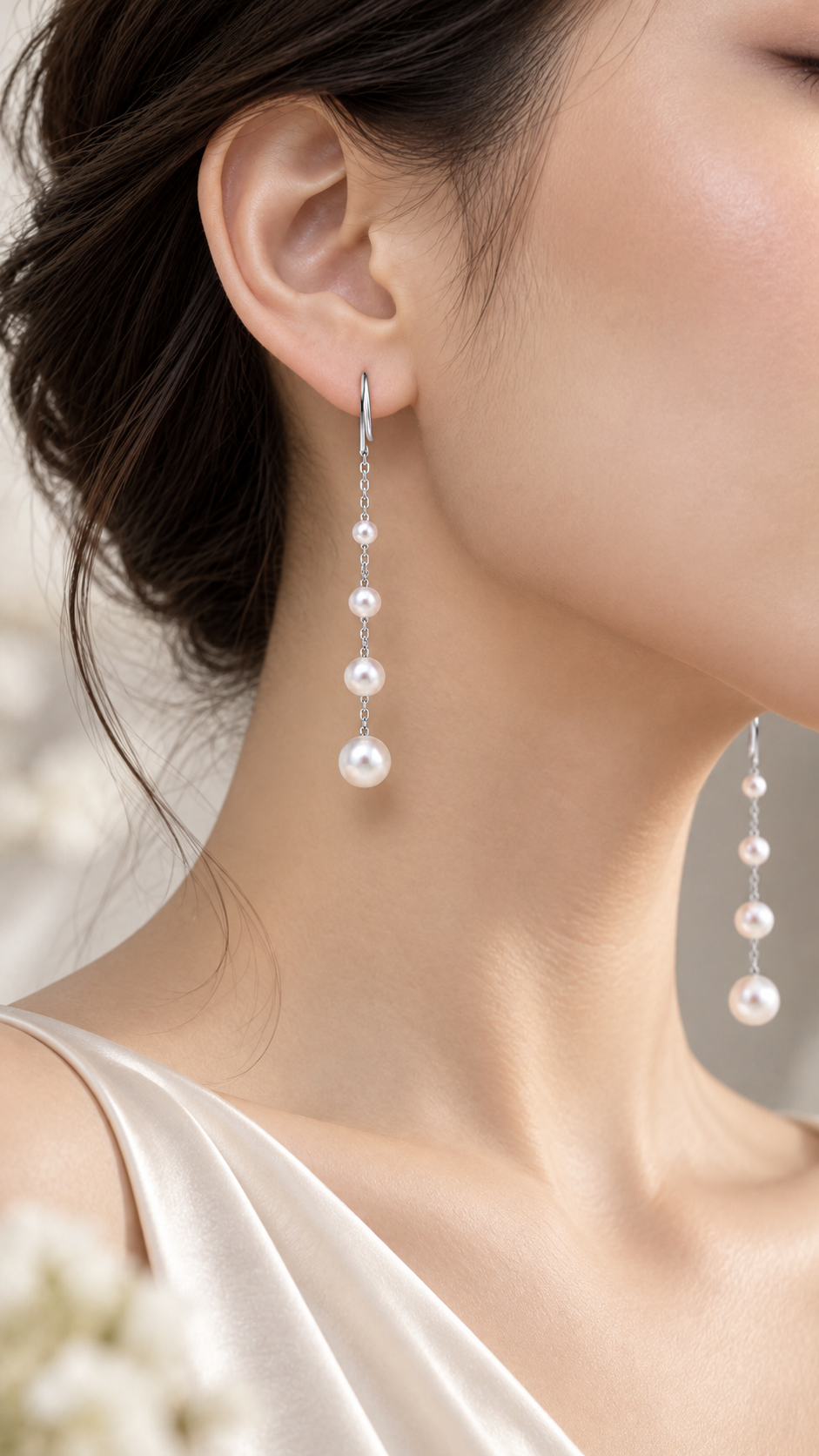 Graduated Pearl Chain Drop Earrings