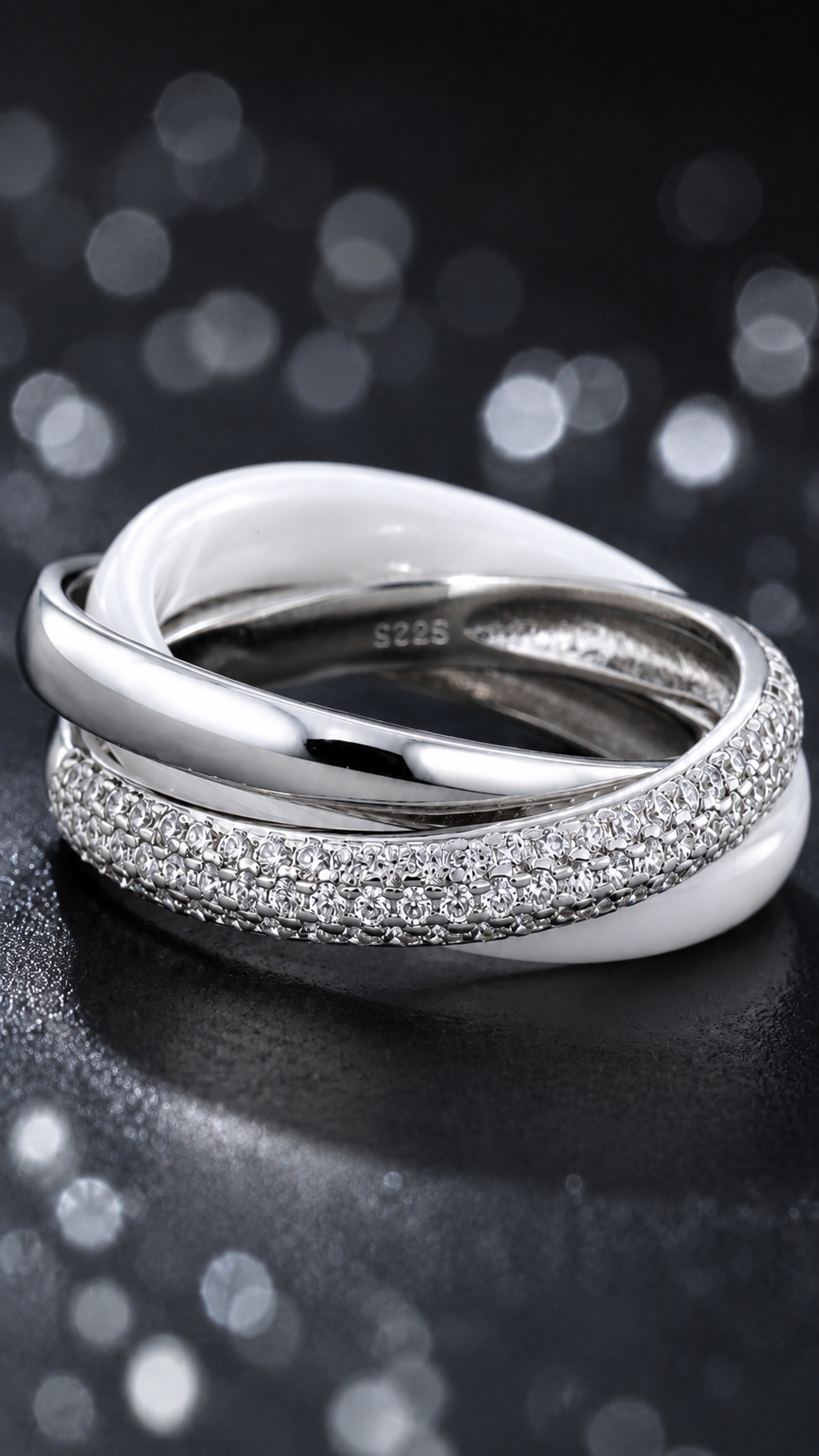 Triple Band White Ceramic Interlocking Ring