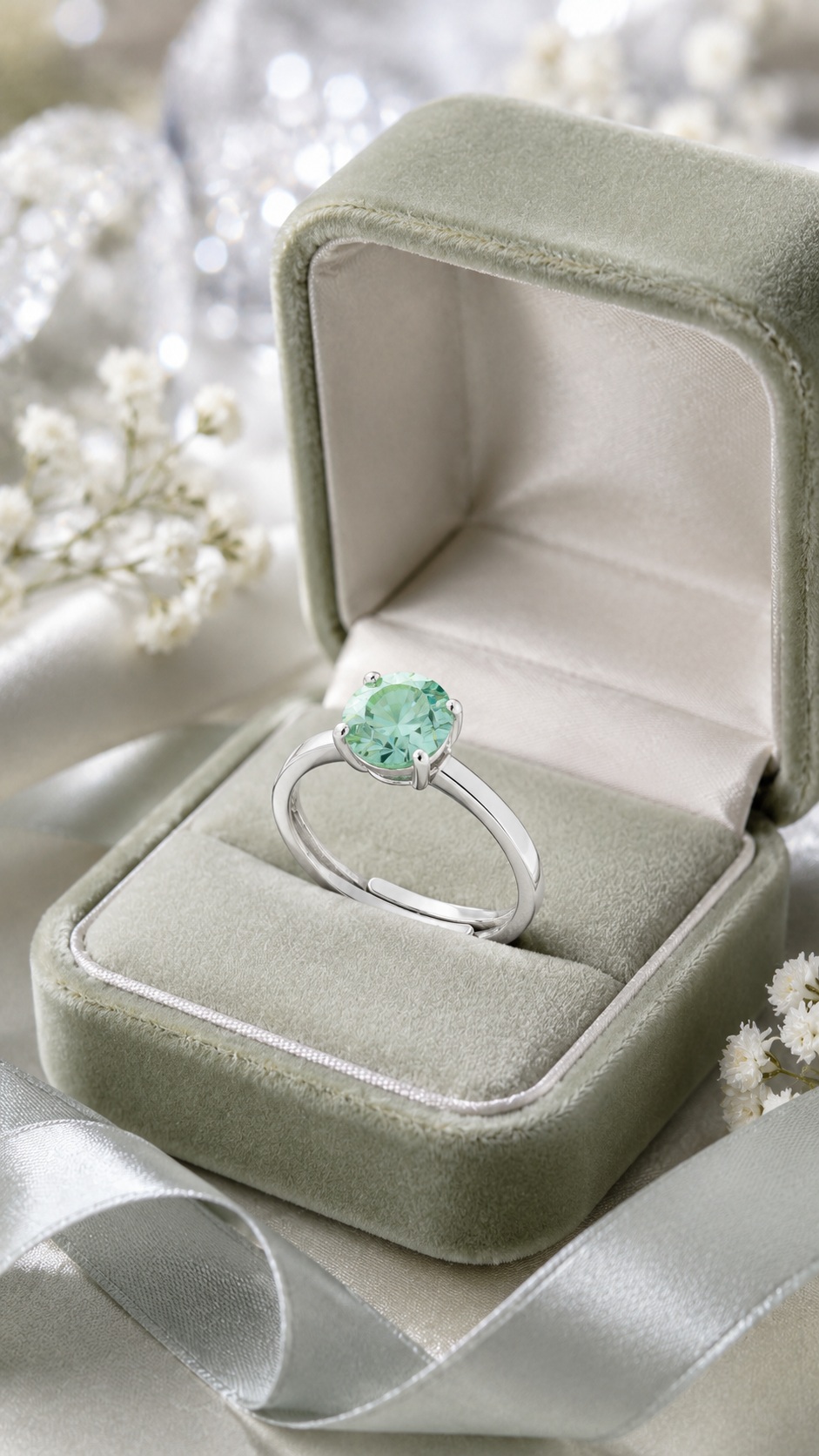 Mint Green Round-Cut Adjustable Ring