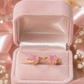 Elegant Gold-Plated Pink Heart Crystal Saturn Planet Stud Earrings for Women