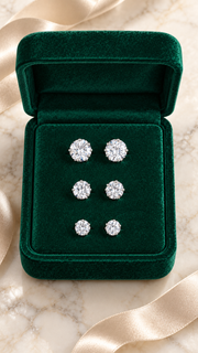 Round Solitaire Stud Earrings Set – 3 Sizes - Aaryahi Silver jewellery product photo