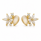 Gold Floral CZ & Champagne Cat’s Eye Stud Earrings for Women