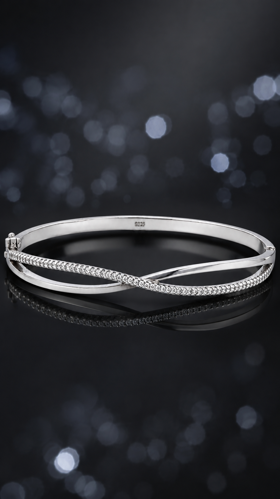 925 Sterling Silver CZ Infinity Crossover Bangle Bracelet for Women