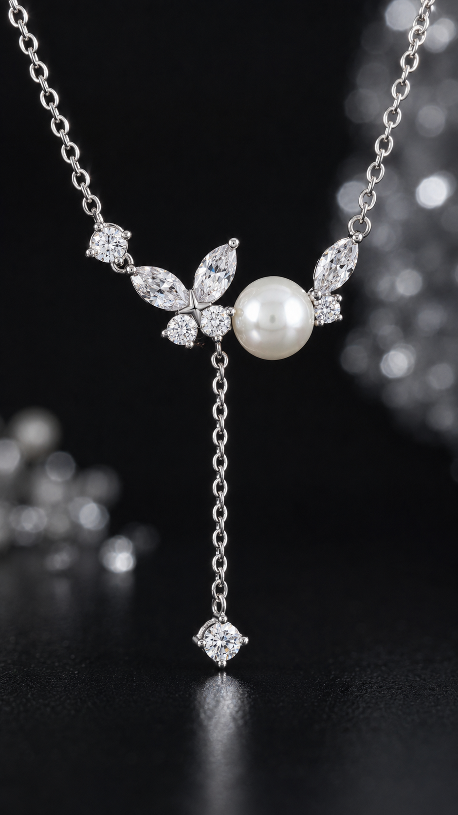 Elegant Pearl & Marquise CZ Drop Necklace
