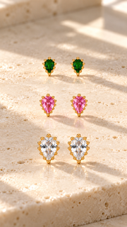 Multicolor Teardrop Stud Earrings Set – 3 Pairs - Aaryahi Silver jewellery product photo