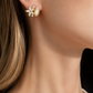 Gold Floral CZ & Champagne Cat’s Eye Stud Earrings for Women