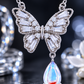 Elegant Silver Butterfly Opal Drop Pendant Necklace