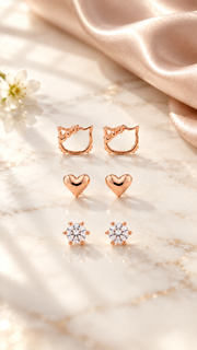 Kitty Bow, Heart Solitaire Stud Earrings Set - Aaryahi Silver jewellery product photo