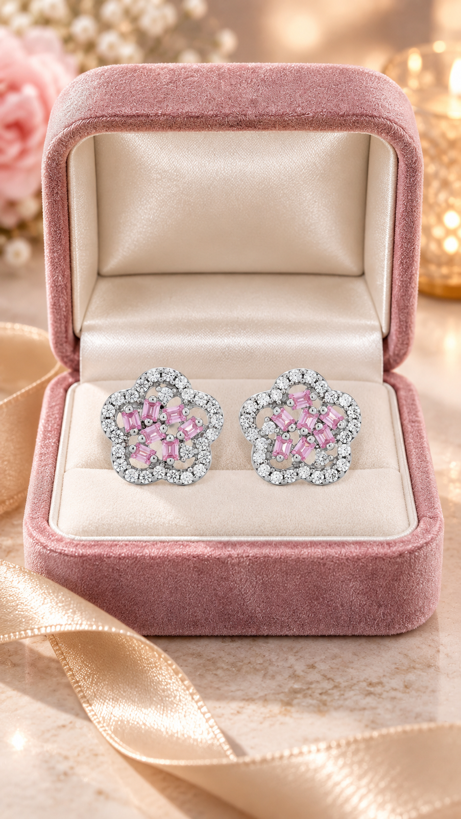 Silver Pink Earrings