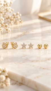Butterfly, Star & Ball Earrings Set - Aaryahi Silver jewellery product photo