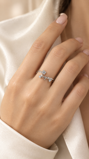 Silver CZ Floral Branch Adjustable Ring