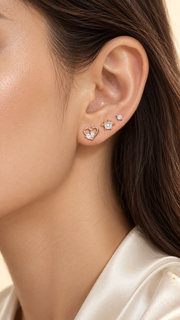 Heart, Crown Planet & Solitaire Stud Earrings Set - Aaryahi Silver jewellery product photo