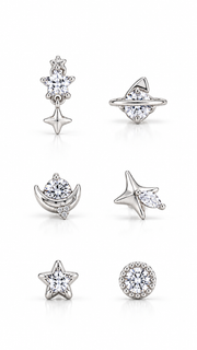 Celestial Star & Moon Stud Earrings Set – 3 Pairs - Aaryahi Silver jewellery product photo
