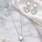 Elegant Silver Mother of Pearl Heart Crystal Pendant Necklace & Earrings Jewelry Set