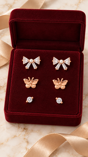 Bow, Butterfly & Solitaire Stud Earrings Set - Aaryahi Silver jewellery product photo