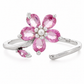 Pink Floral Pear-Cut Adjustable Open Ring