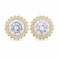 Gold Round CZ Baguette Halo Stud Earrings for Women
