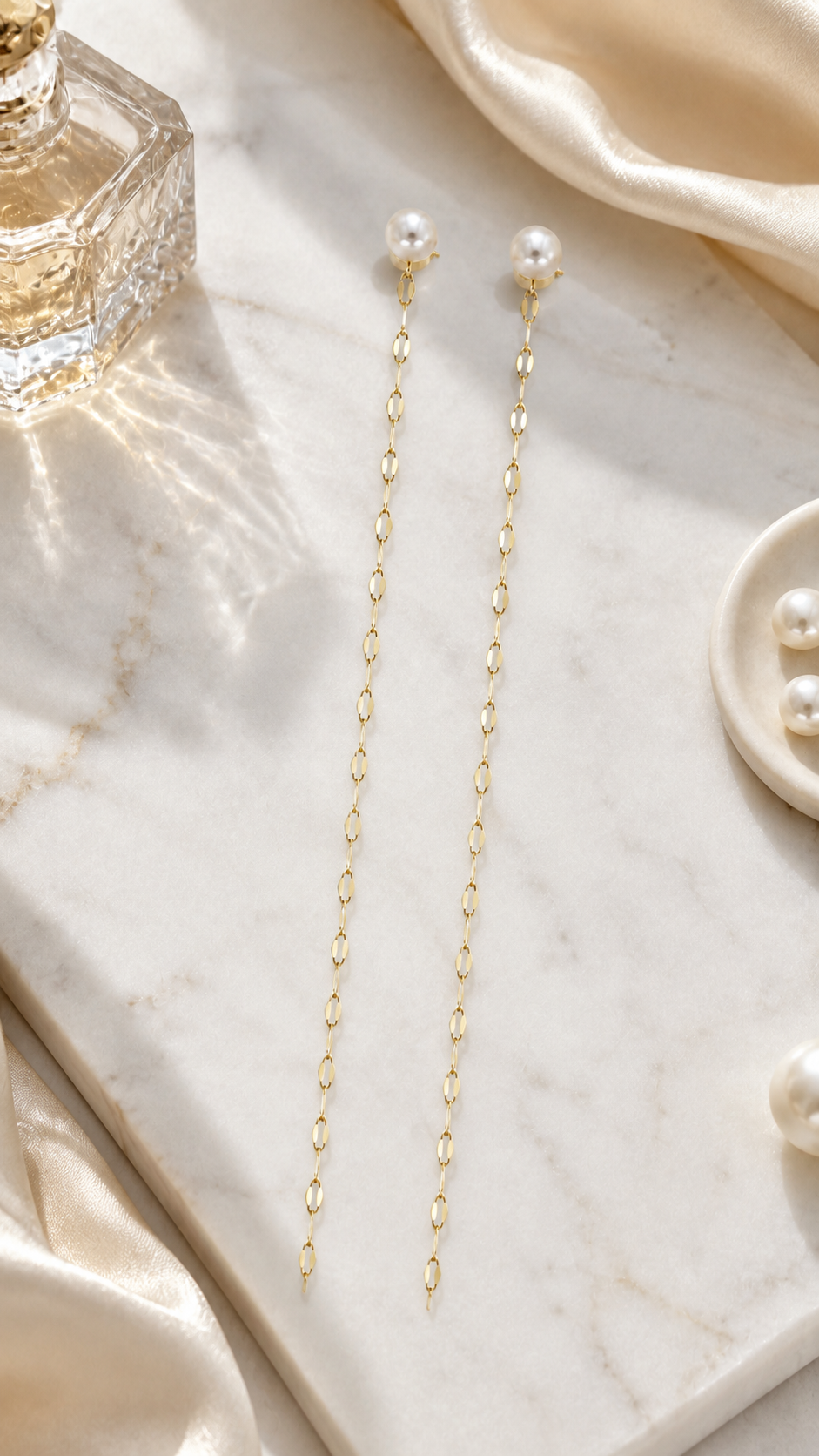 Gold Pearl Long Chain Drop Earrings for Women