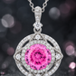 Elegant Silver Pink Halo Pendant Necklace