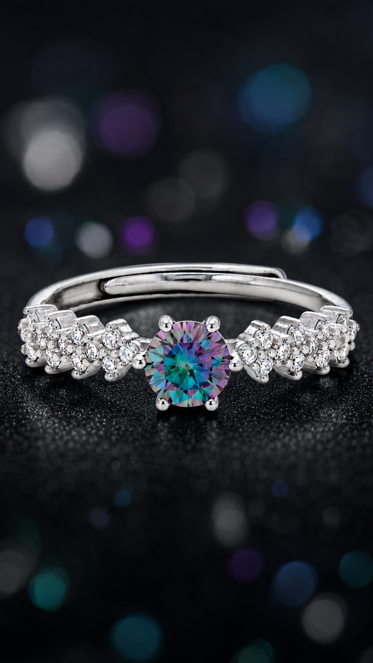 Mystic Blue-Purple Round Adjustable Ring