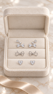 Bow, Open Bow & Heart Stud Earrings Set – 3 Pairs - Aaryahi Silver jewellery product photo