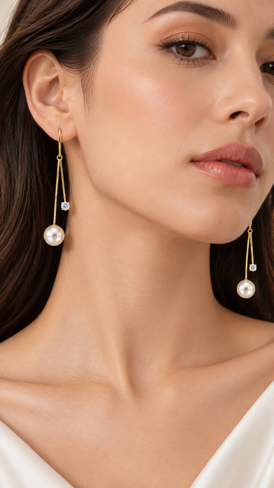Pearl & CZ Drop Earrings - Aaryahi Silver jewellery product photo