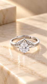 Silver CZ Pear Solitaire Adjustable Ring
