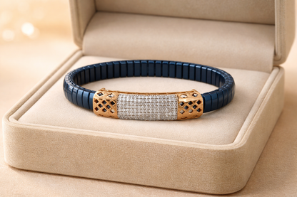 Lumière Lattice Pavé Bracelet in Deep Blue Enamel & Rose Gold