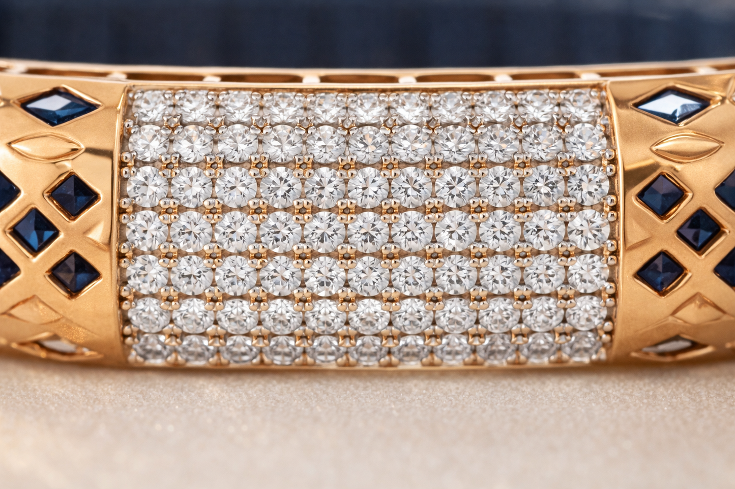 Lumière Lattice Pavé Bracelet in Deep Blue Enamel & Rose Gold