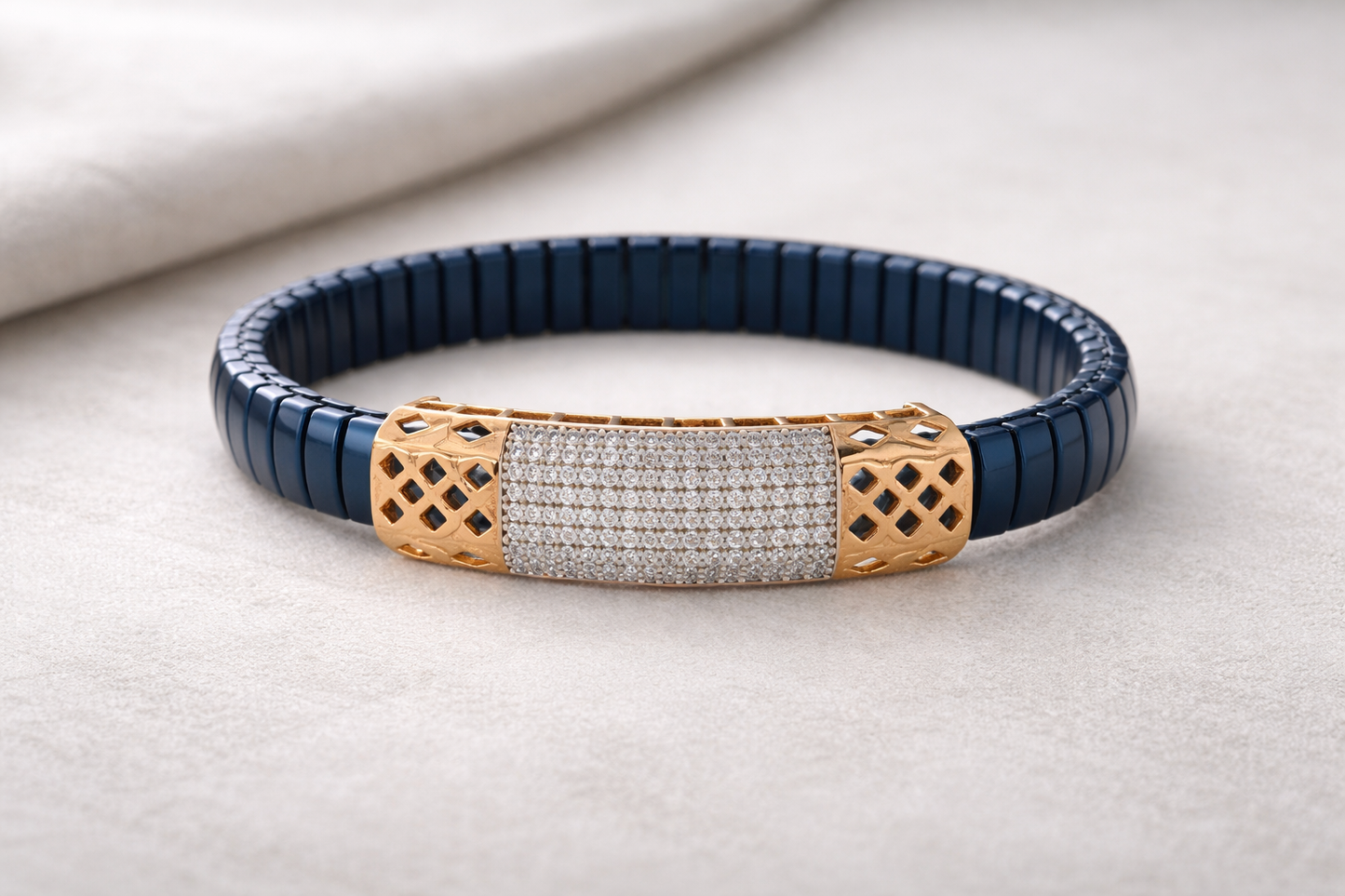Lumière Lattice Pavé Bracelet in Deep Blue Enamel & Rose Gold