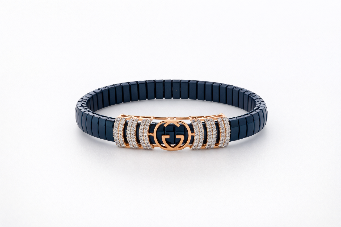 Regalia Crest Signature Bracelet in Deep Blue Enamel, Rose Gold & Diamond Accents