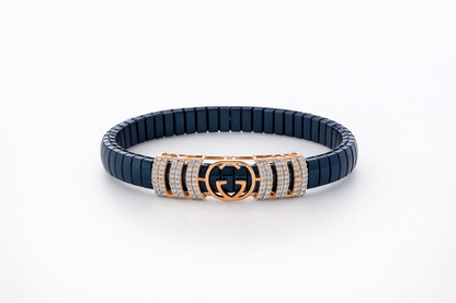Regalia Crest Signature Bracelet in Deep Blue Enamel, Rose Gold & Diamond Accents