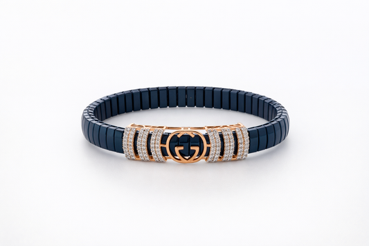 Regalia Crest Signature Bracelet in Deep Blue Enamel, Rose Gold & Diamond Accents