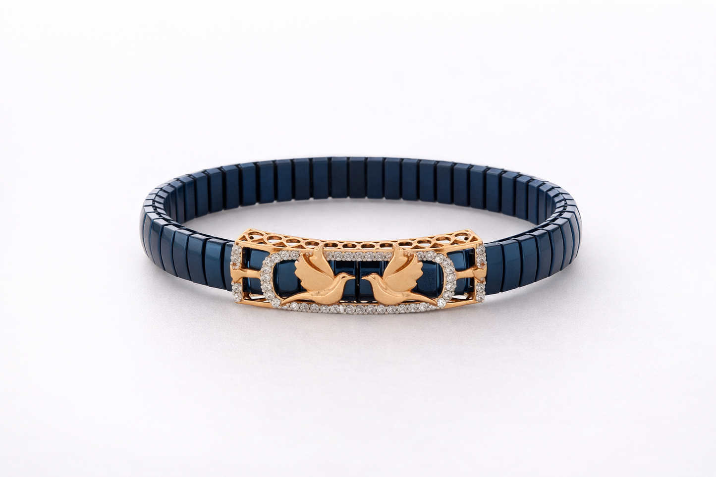 Celestial Wing Embrace Bracelet in Deep Blue Enamel, Rose Gold & Diamond Pavé