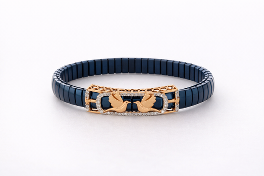 Celestial Wing Embrace Bracelet in Deep Blue Enamel, Rose Gold & Diamond Pavé