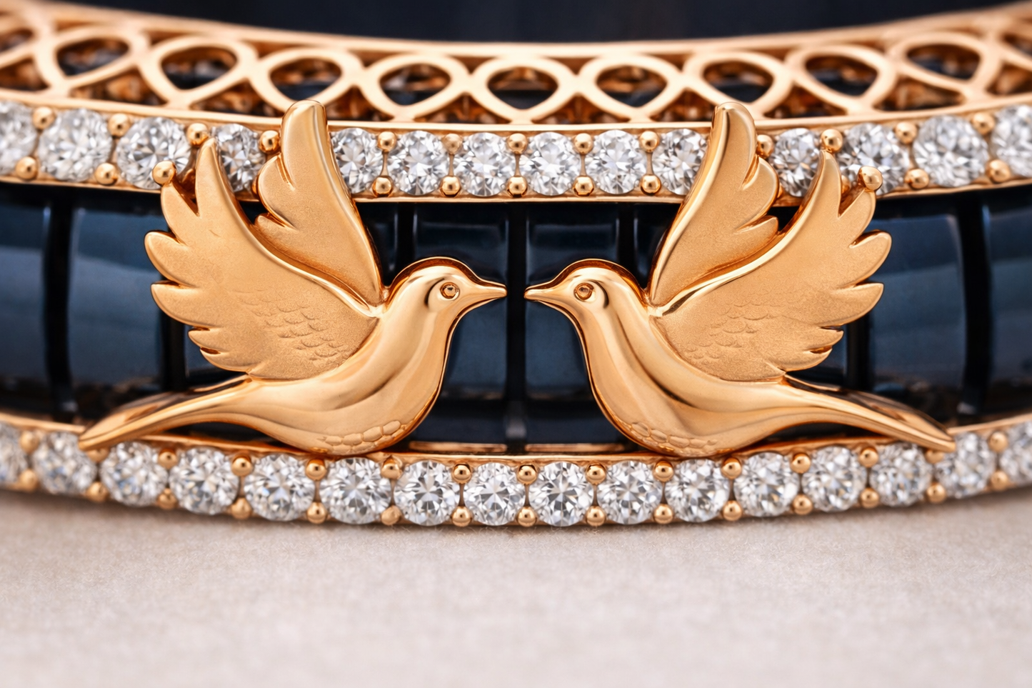 Celestial Wing Embrace Bracelet in Deep Blue Enamel, Rose Gold & Diamond Pavé