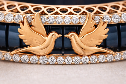 Celestial Wing Embrace Bracelet in Deep Blue Enamel, Rose Gold & Diamond Pavé