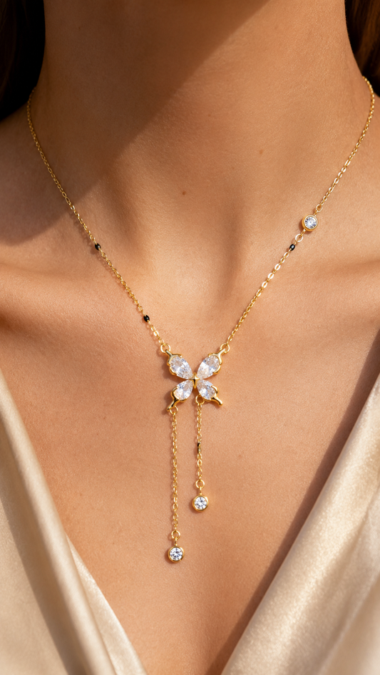 Golden Butterfly Drop Necklace