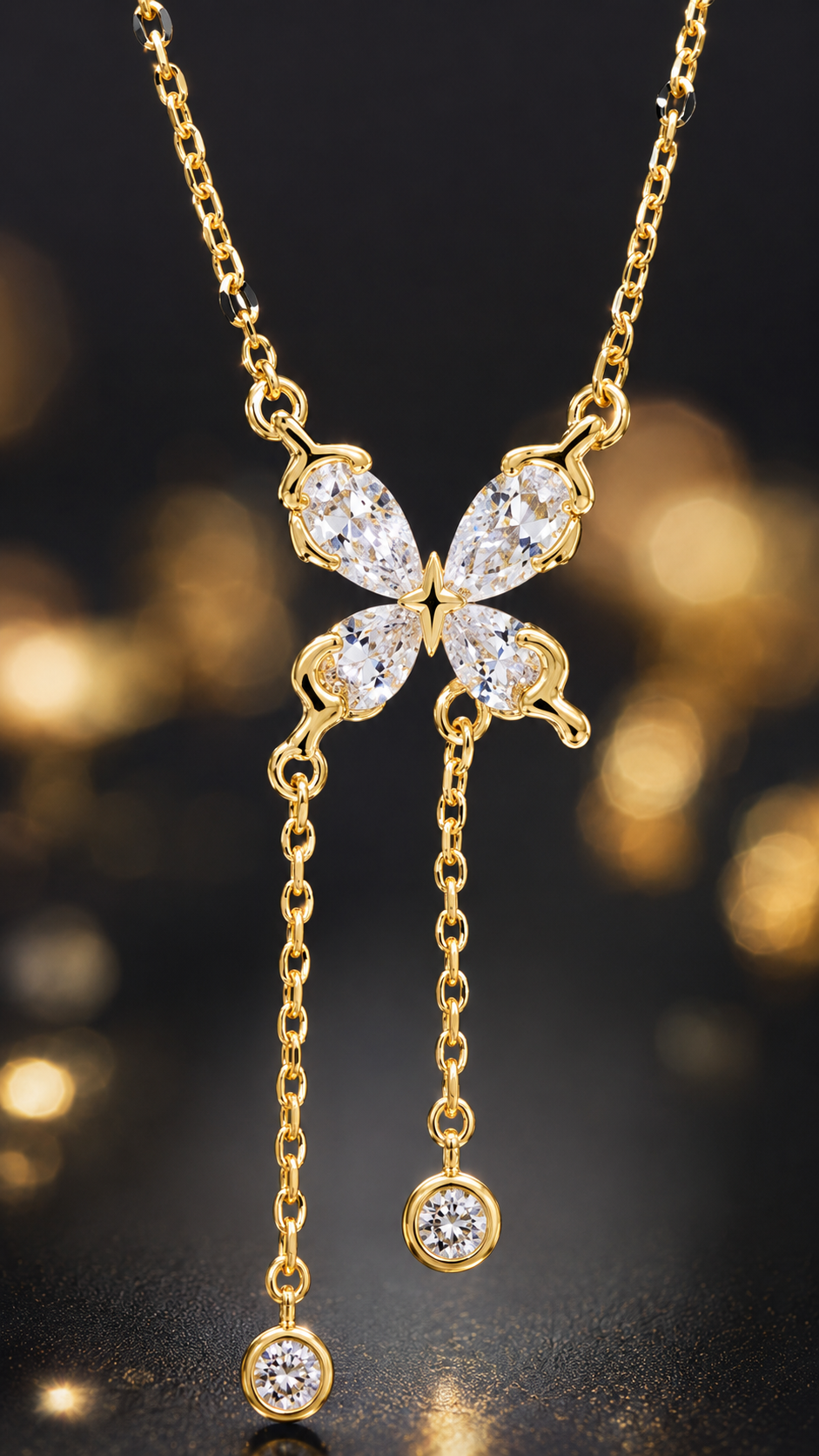 Golden Butterfly Drop Necklace