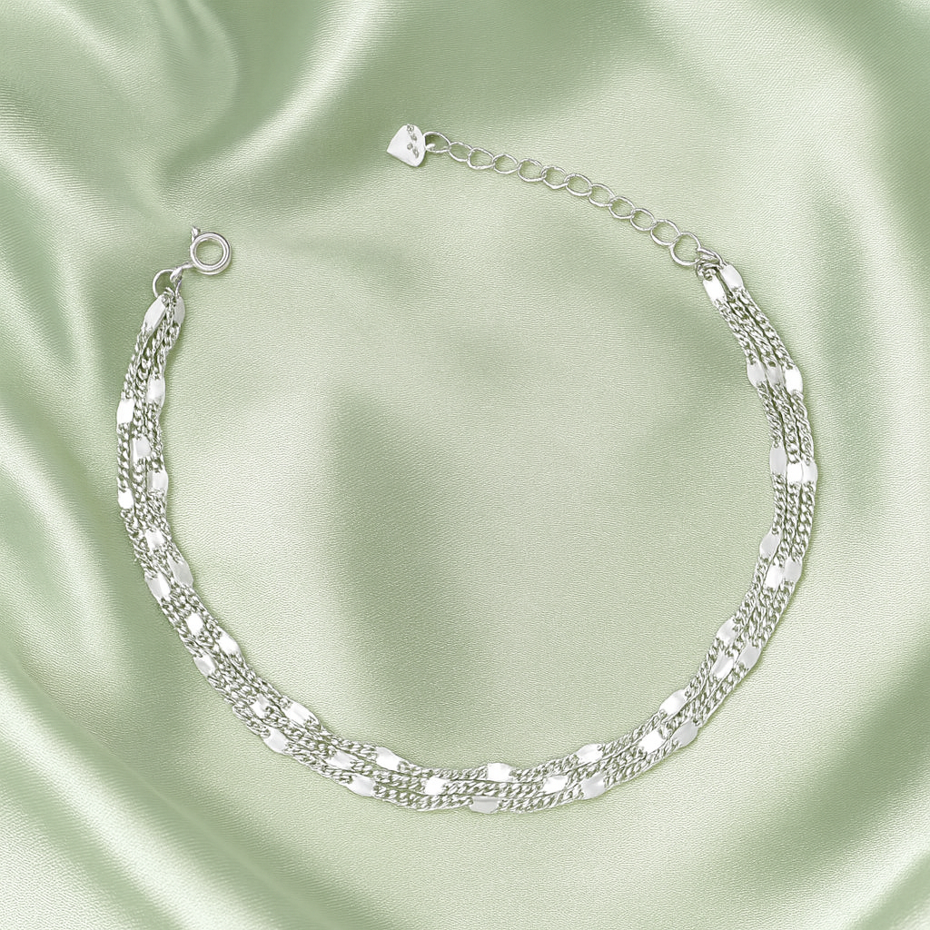 Silver Multi-Layer Textured Chain Bracelet for Women