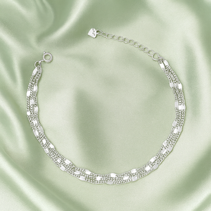 Silver Multi-Layer Textured Chain Bracelet for Women