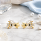 Elegant Gold-Plated Double Fish CZ & Pearl Stud Earrings for Women
