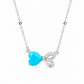 Elegant Silver Blue Heart Bow Pendant Necklace