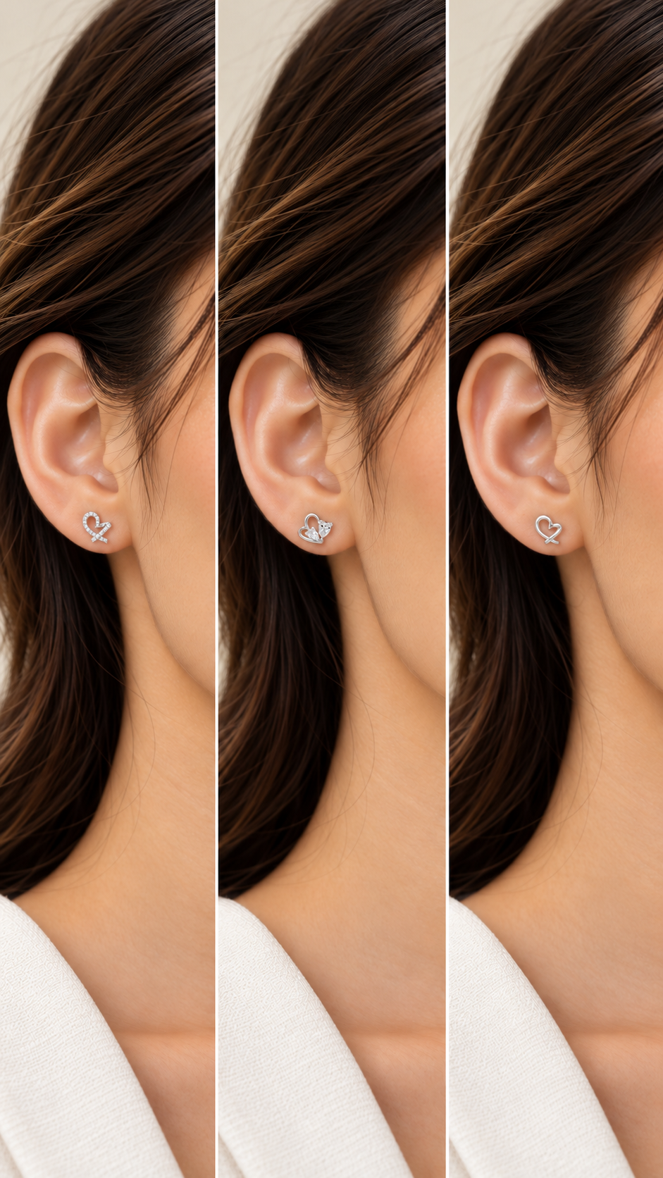 Triple Heart Stud Earrings Set – 3 Pairs - Aaryahi Silver jewellery product photo