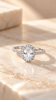 Silver CZ Oval Halo Adjustable Ring